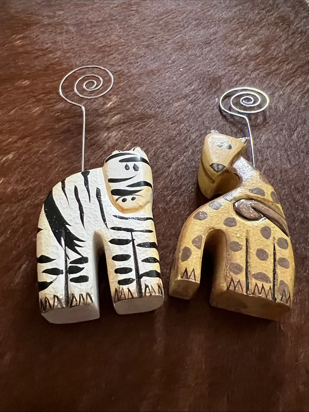 Pier 1 Wild African Animal Wood Photo Memo Note Holders Zebra and Giraffe